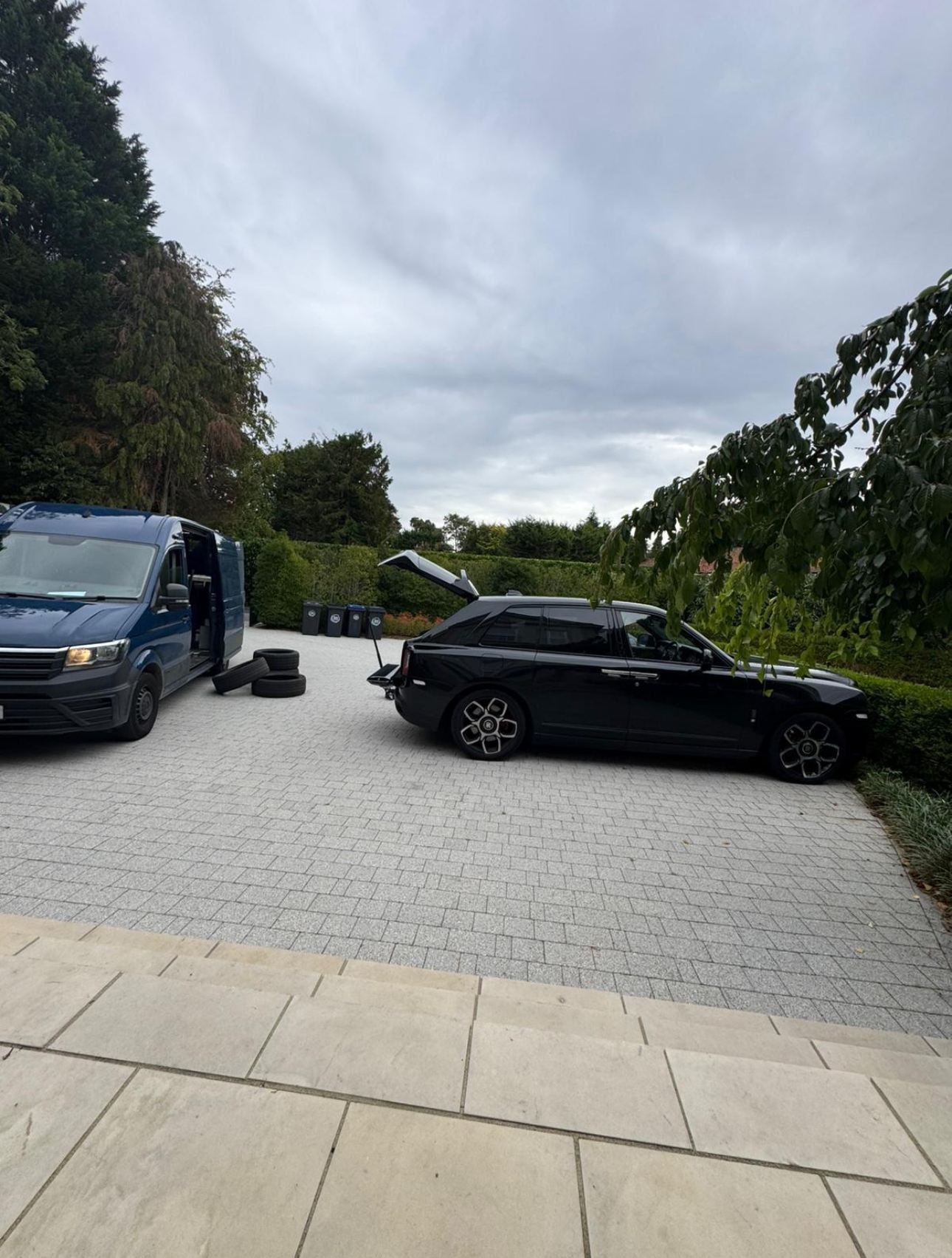 Tyre Rescue mobile fitting van on a customer driveway fitting tyres to an SUV